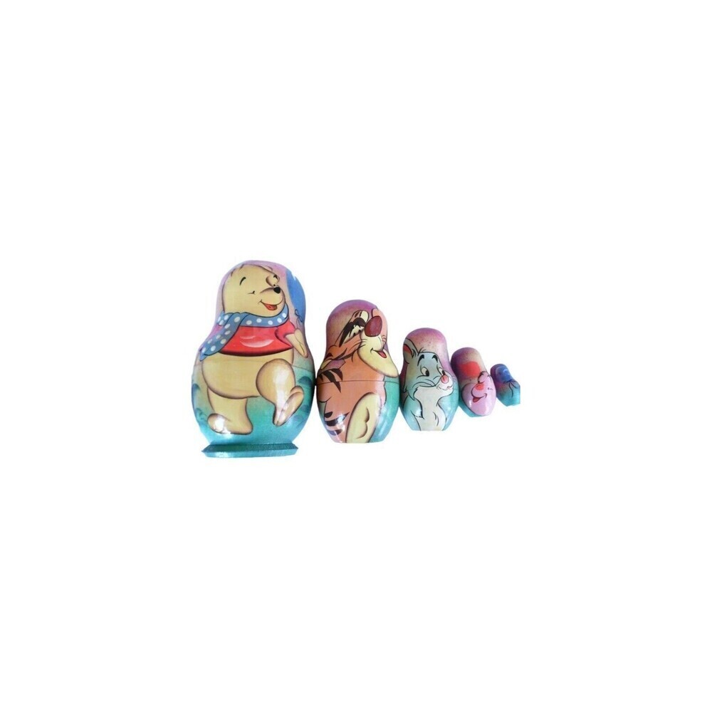 VTG WOODEN DISNEY WINNIE THE POOH TIGGER HAND PAINTED NESTING DOLLS 5 pc RARE